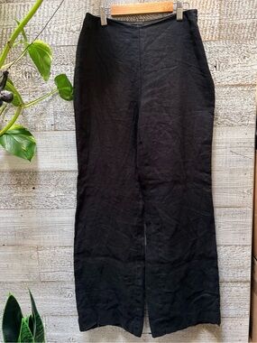 Precis Petite | 100% Linen High-Rise Wide-Leg Pants - Women's 8P, Black